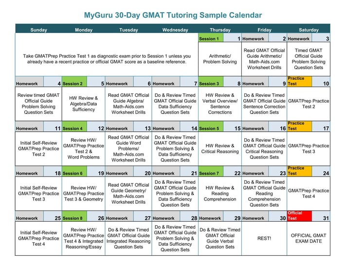 gmat study calendar plan month